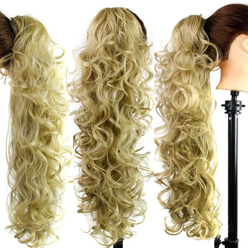 Long Curly Clip-In Ponytail Extension for Women – Synthetic Wavy Hairpiece with Jaw/Claw Grab Clip – Natural Look, Voluminous, Heat-Resistant