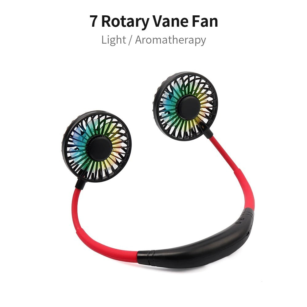 Battery Portable fan, Neck Fan - USB Rechargeable Hands-Free Wearable Fan with Dual Heads, 3 Speeds & LED Lights – Ideal for Gym, Running, Office, Travel, and Outdoor Use,