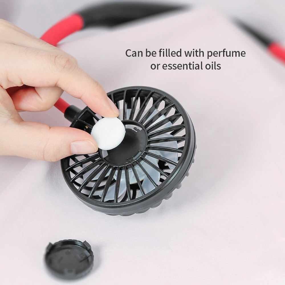 Battery Portable fan, Neck Fan - USB Rechargeable Hands-Free Wearable Fan with Dual Heads, 3 Speeds & LED Lights – Ideal for Gym, Running, Office, Travel, and Outdoor Use,