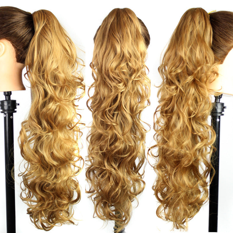 Long Curly Clip-In Ponytail Extension for Women – Synthetic Wavy Hairpiece with Jaw/Claw Grab Clip – Natural Look, Voluminous, Heat-Resistant