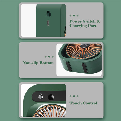 2-in-1 USB Misting Fan Air Cooler with Humidifier – Portable Rechargeable Desk AC Cooling Fan for Home & Office