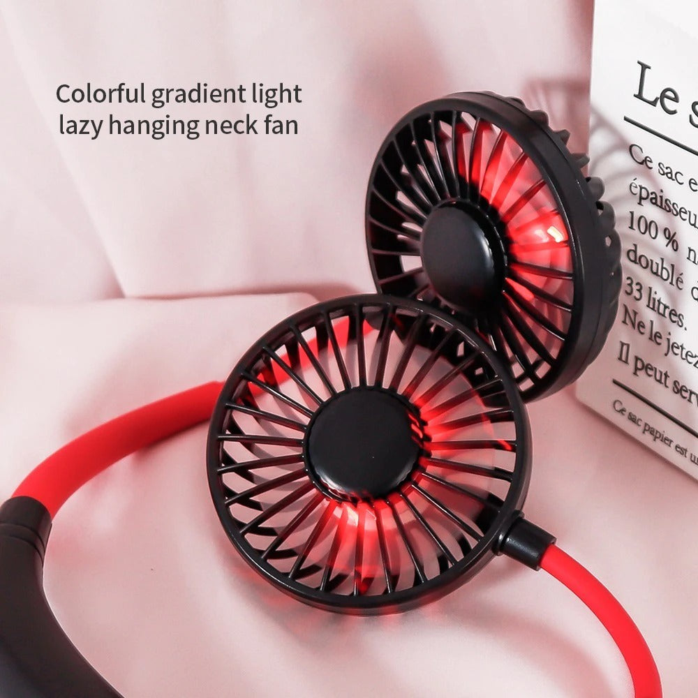 Battery Portable fan, Neck Fan - USB Rechargeable Hands-Free Wearable Fan with Dual Heads, 3 Speeds & LED Lights – Ideal for Gym, Running, Office, Travel, and Outdoor Use,