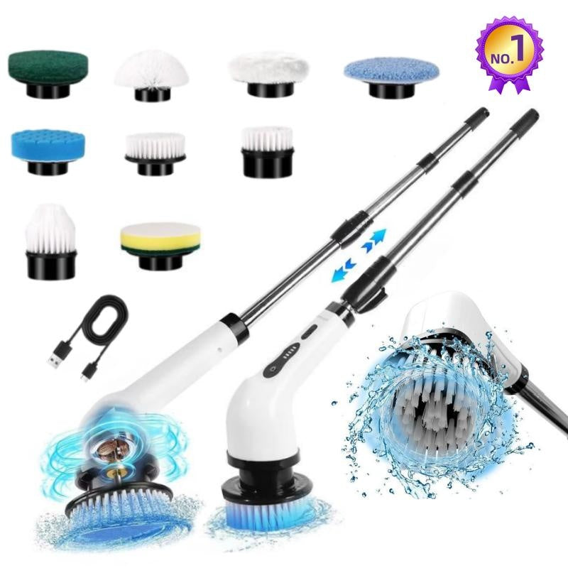 Electric Spin Scrubber for Bathroom, Shower & Tile – Cordless Power Cleaner with 9 Brush Heads, Adjustable Handle, Waterproof, Rechargeable