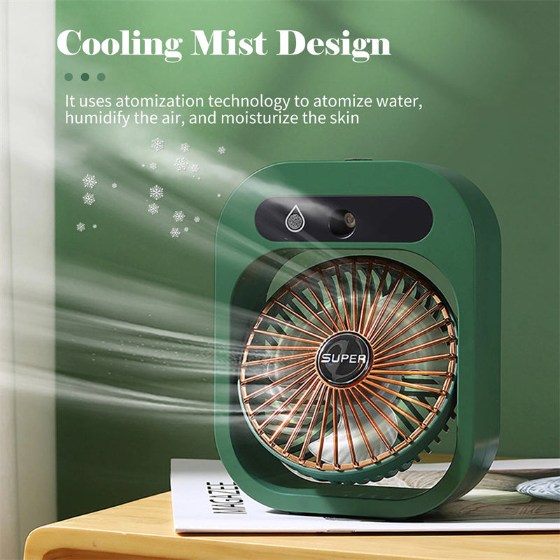 2-in-1 USB Misting Fan Air Cooler with Humidifier – Portable Rechargeable Desk AC Cooling Fan for Home & Office