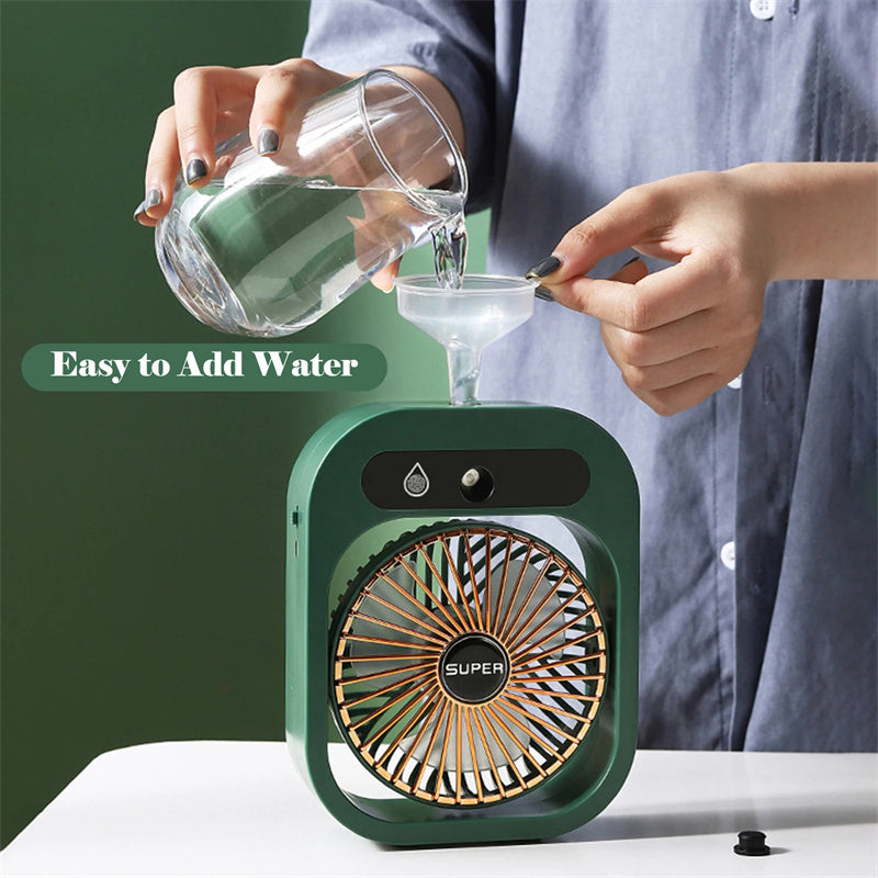 2-in-1 USB Misting Fan Air Cooler with Humidifier – Portable Rechargeable Desk AC Cooling Fan for Home & Office