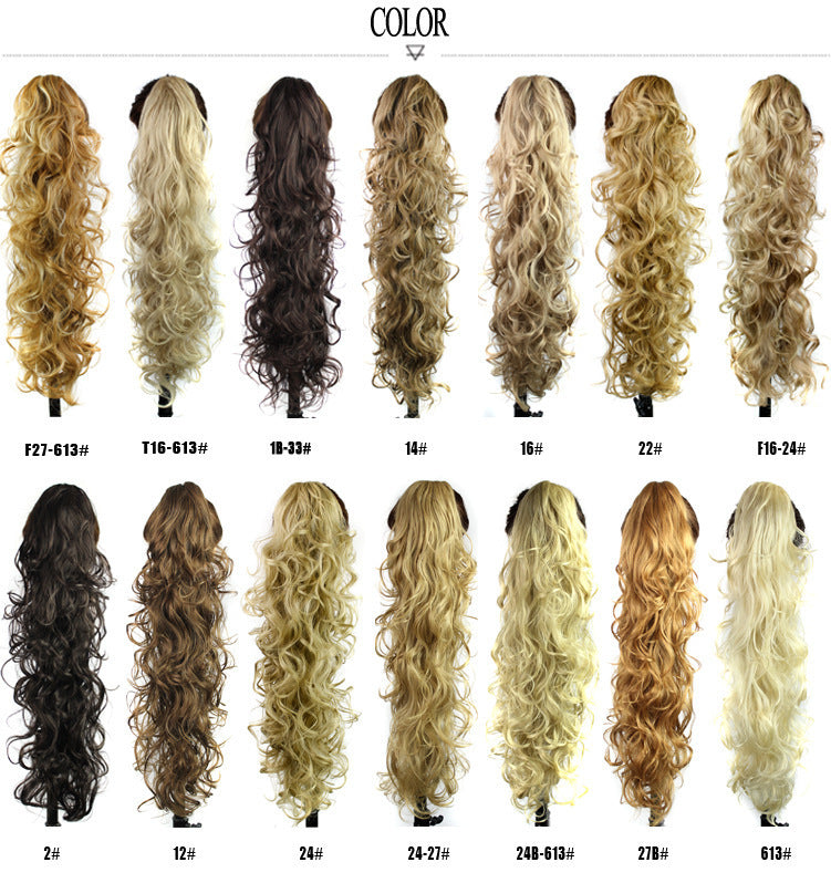 Long Curly Clip-In Ponytail Extension for Women – Synthetic Wavy Hairpiece with Jaw/Claw Grab Clip – Natural Look, Voluminous, Heat-Resistant