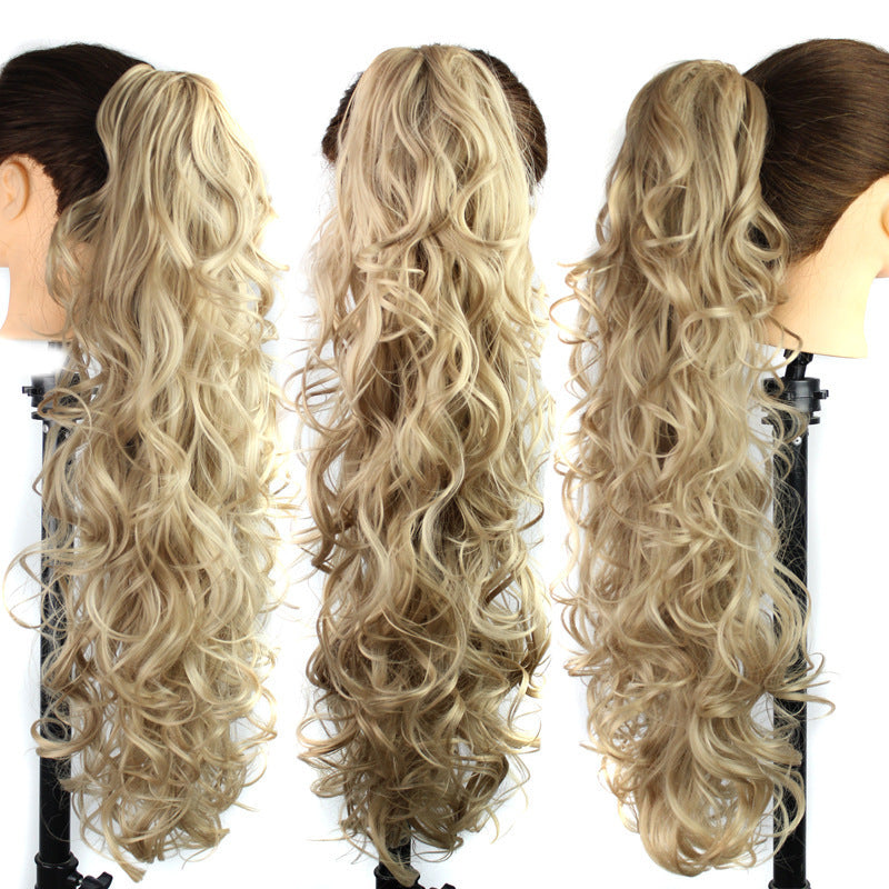 Long Curly Clip-In Ponytail Extension for Women – Synthetic Wavy Hairpiece with Jaw/Claw Grab Clip – Natural Look, Voluminous, Heat-Resistant