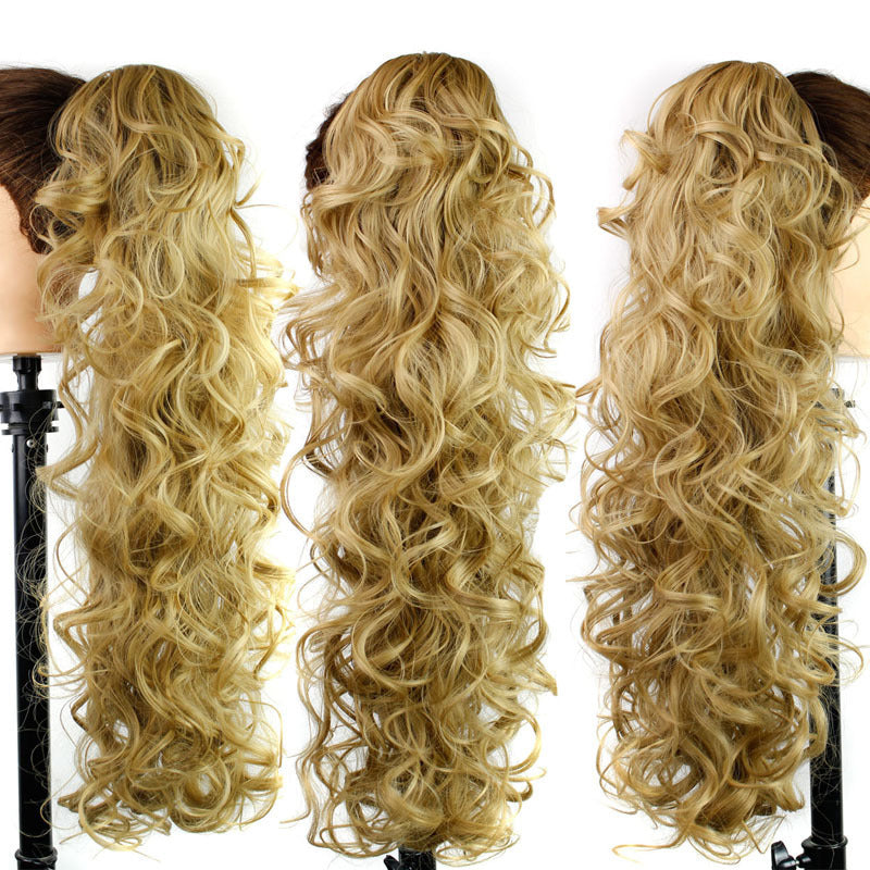 Long Curly Clip-In Ponytail Extension for Women – Synthetic Wavy Hairpiece with Jaw/Claw Grab Clip – Natural Look, Voluminous, Heat-Resistant